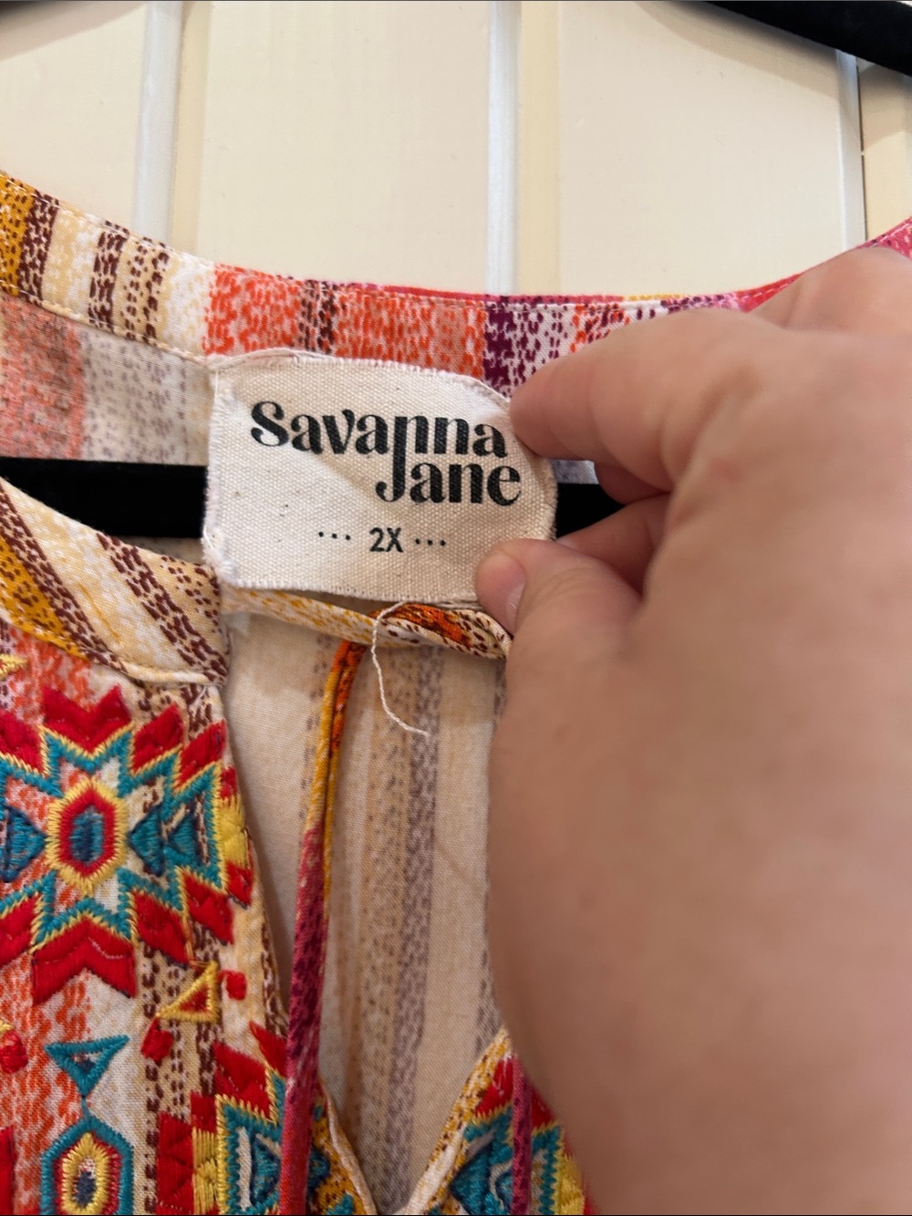 Savanna Jane Multi-Color Embroidered Ruffled Boho Blouse - Picture 2 of 4